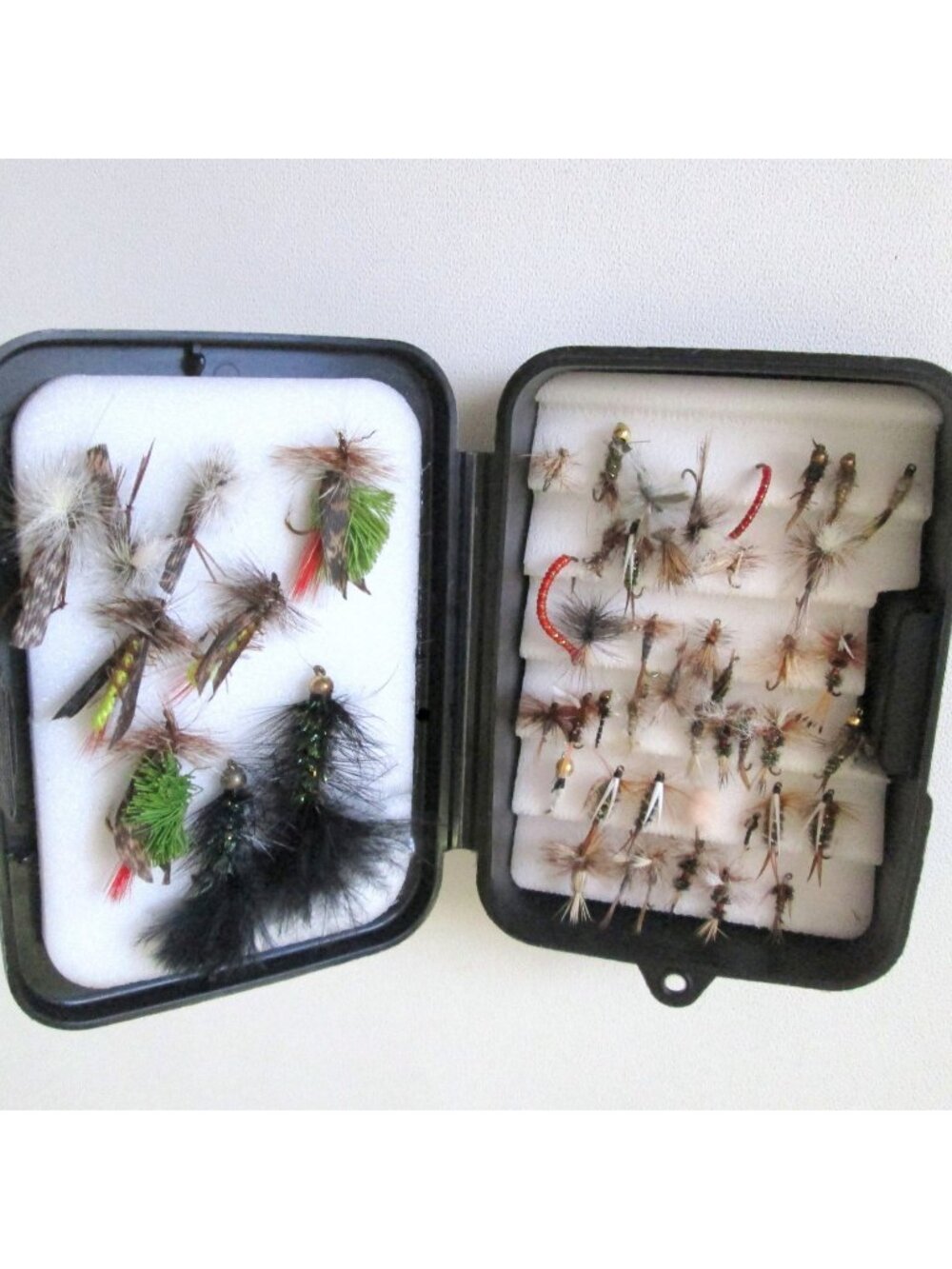 Hand Tied Fishing Lures Lot About 50 Fish Hooks With Plastic Case